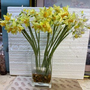 Yellow & White Fake Flowers & Vase